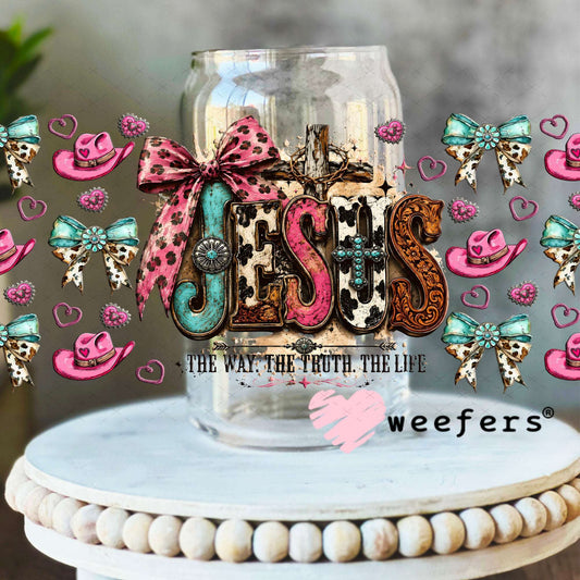 UV DTF Cup Wraps - Jesus The Way The Truth The Life - Weefers® Exclusive 16oz Libbey Glass Original Size Weefers