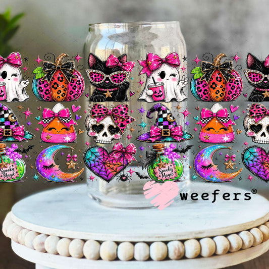 UV DTF Cup Wraps - Halloween Bougie Cats and Ghosts 16oz Libbey Glass Original Size Weefers