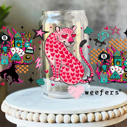 UV DTF Cup Wraps - Heart Pink Panther - Weefers® Exclusive 16oz Libbey Glass Original Size Weefers