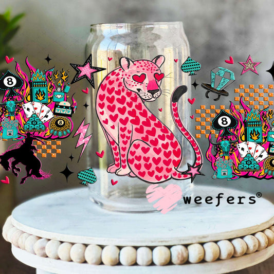 UV DTF Cup Wraps - Heart Pink Panther - Weefers® Exclusive 16oz Libbey Glass Original Size Weefers