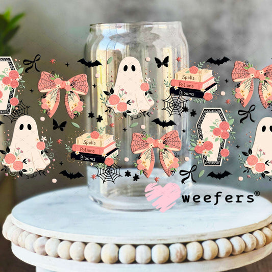 UV DTF Cup Wraps - Coffins and Ghosts Peach 16oz Libbey Glass Original Size Weefers