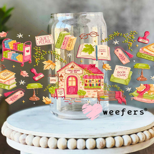 UV DTF Cup Wraps - Library Bookstore 16oz Libbey Glass Original Size Weefers