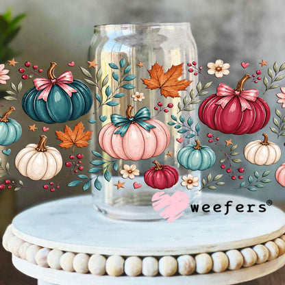 UV DTF Cup Wraps - Fall Colors Pumpkins 16oz Libbey Glass Original Size Weefers