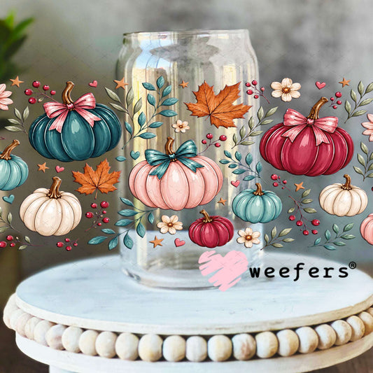 UV DTF Cup Wraps - Fall Colors Pumpkins 16oz Libbey Glass Original Size Weefers