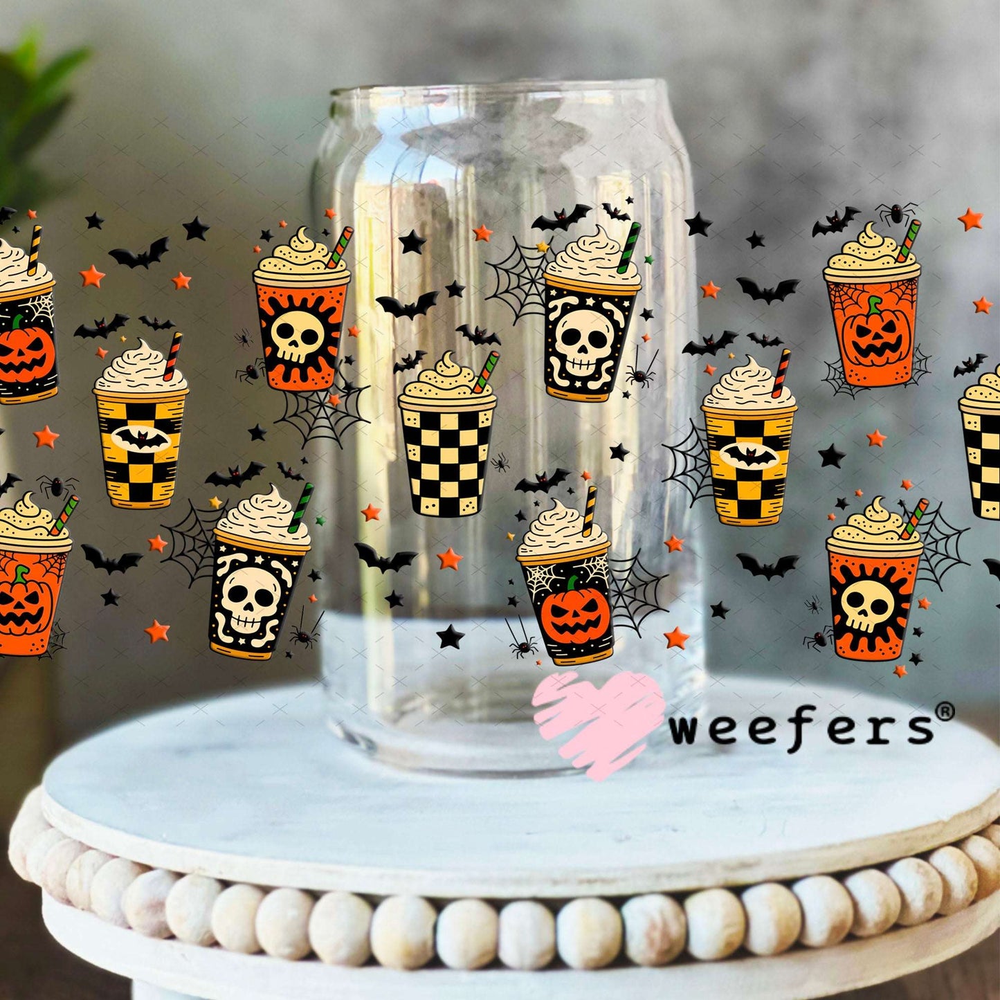 UV DTF Cup Wraps - Spooky Halloween Drinks 16oz Libbey Glass Original Size Weefers
