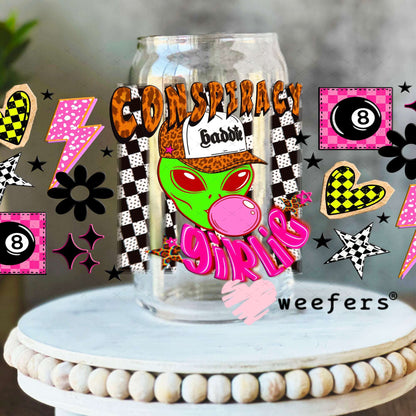 UV DTF Cup Wraps - Conspiracy Girlie - Weefers® Exclusive 16oz Libbey Glass Original Size Weefers