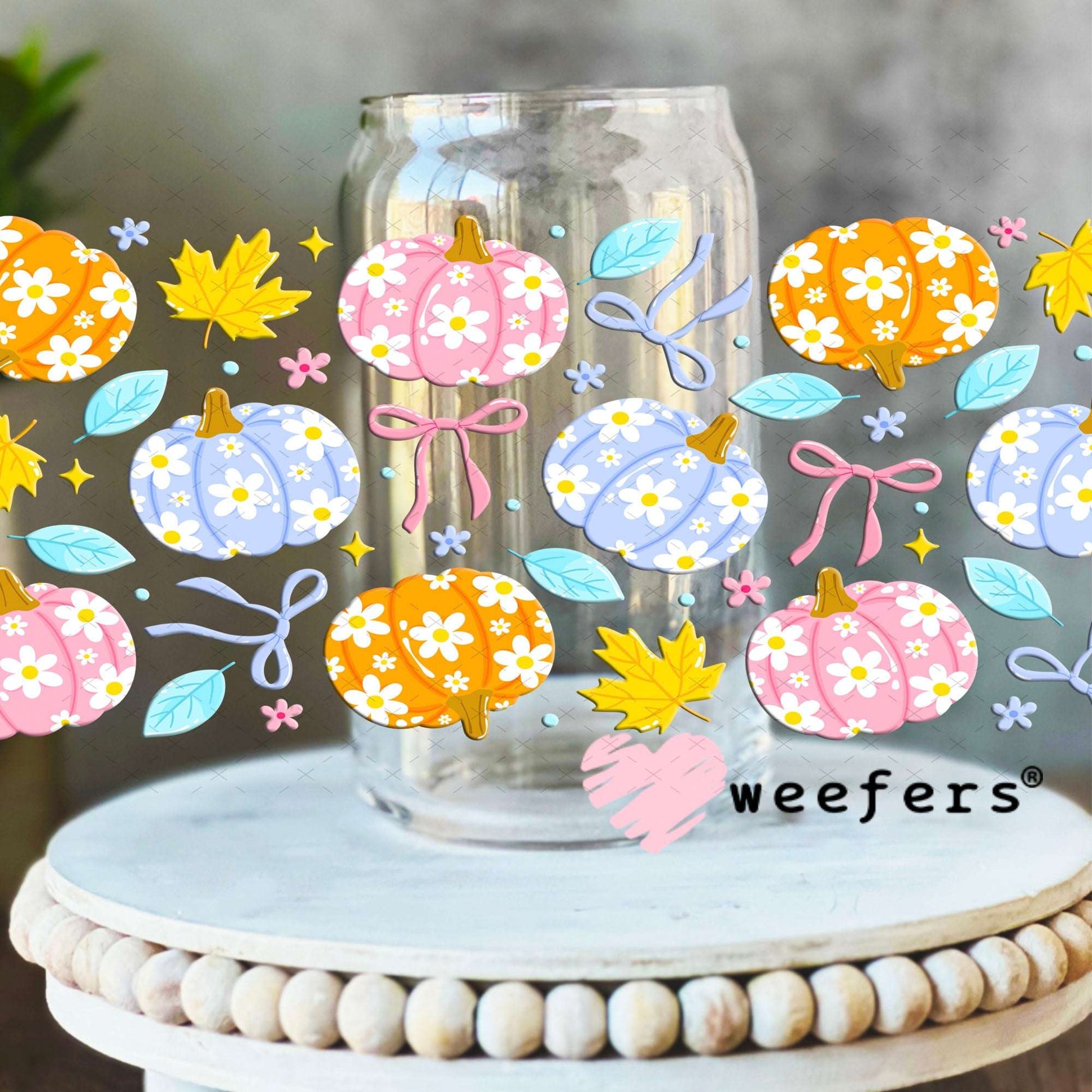 UV DTF Cup Wraps - Pastel floral Pumpkins 16oz Libbey Glass Original Size Weefers
