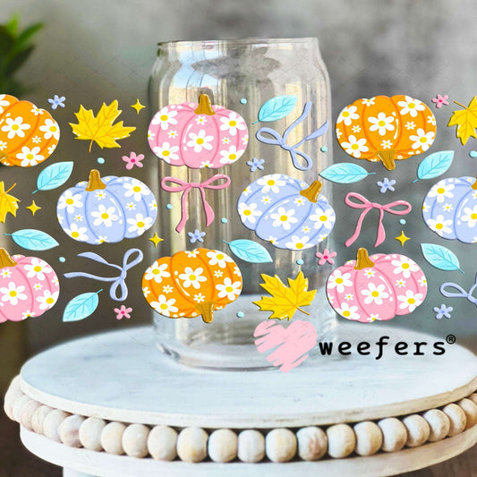 UV DTF Cup Wraps - Pastel floral Pumpkins 16oz Libbey Glass Original Size Weefers