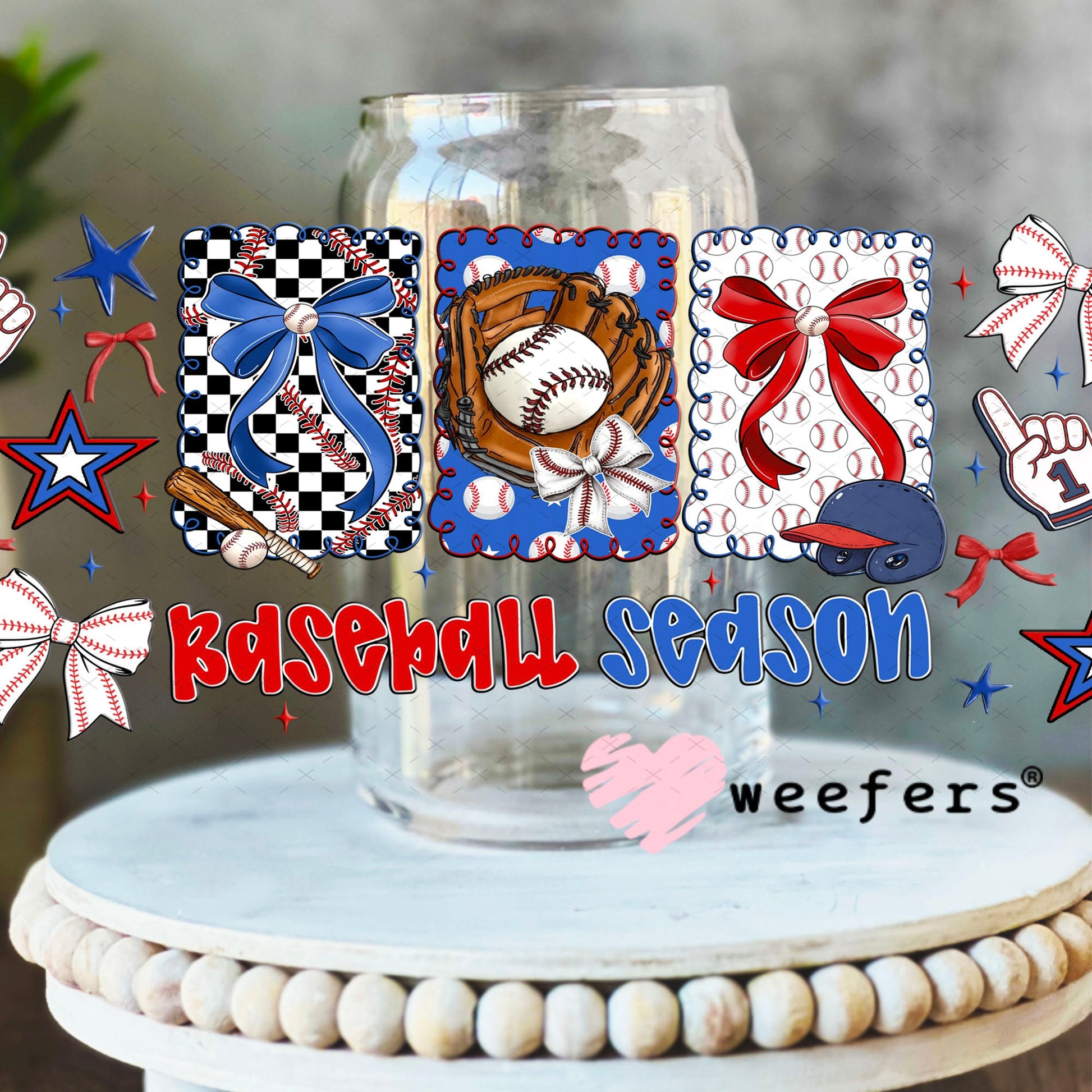 UV DTF Cup Wrap – USA Red White Blue Bows 16oz Libbey Glass Original Size Weefers