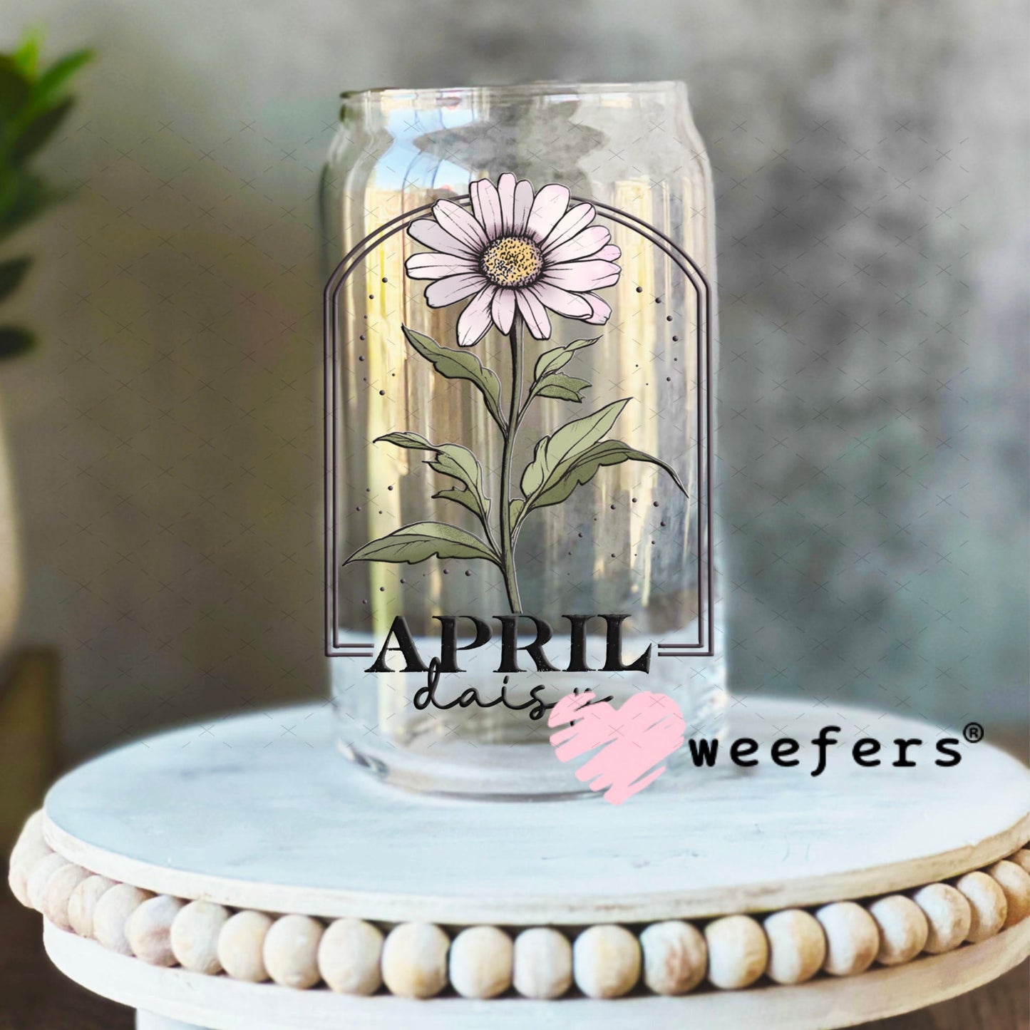 UV DTF Decal - April Daisy Birthday Month 16oz Libbey Glass Original Size Weefers
