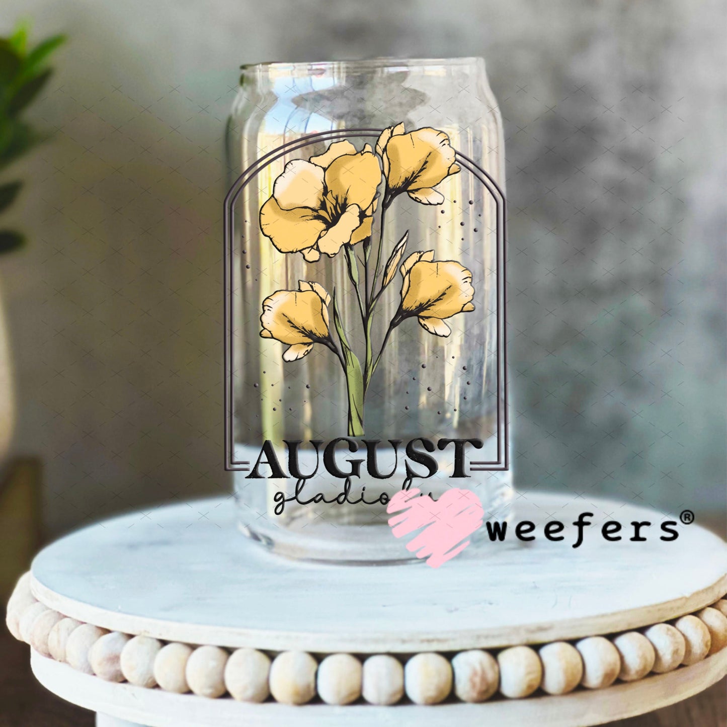 UV DTF Decal - August Gladiolus Birthday Month 16oz Libbey Glass Original Size Weefers