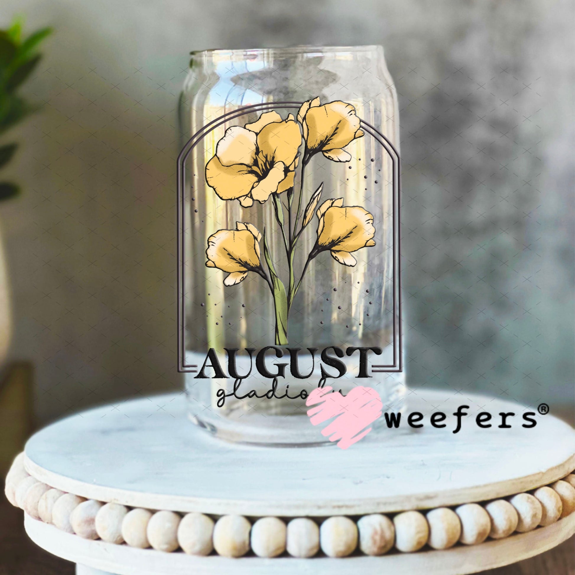 UV DTF Decal - August Gladiolus Birthday Month 16oz Libbey Glass Original Size Weefers