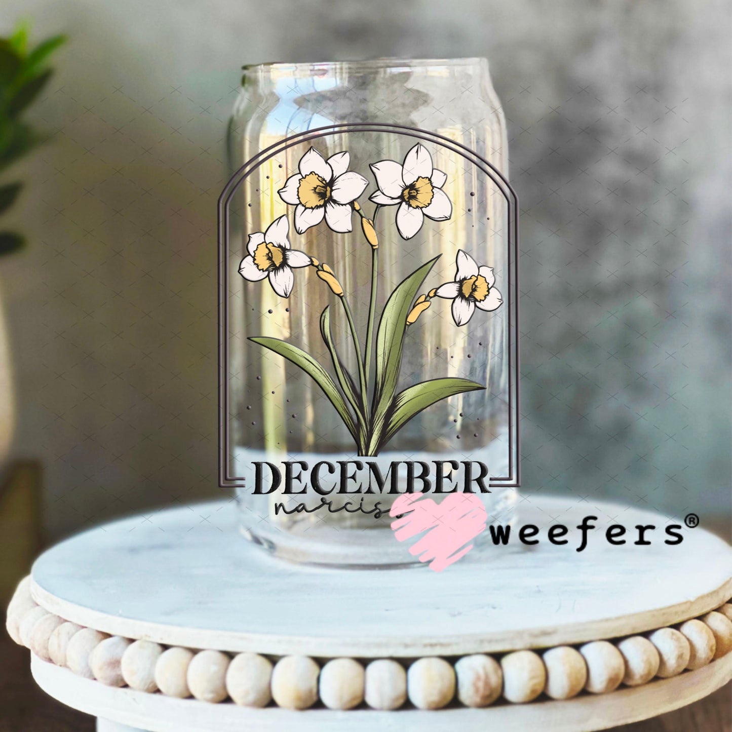 UV DTF Decal - December Narcissus Birthday Month 16oz Libbey Glass Original Size Weefers