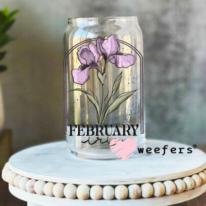 UV DTF Decal - February Iris Birthday Month 16oz Libbey Glass Original Size Weefers