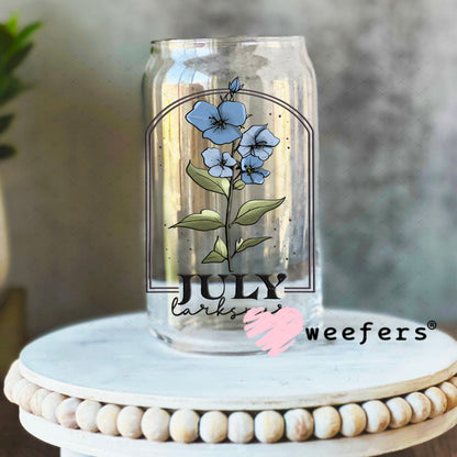 UV DTF Decal - July Larkspur Birthday Month 16oz Libbey Glass Original Size Weefers