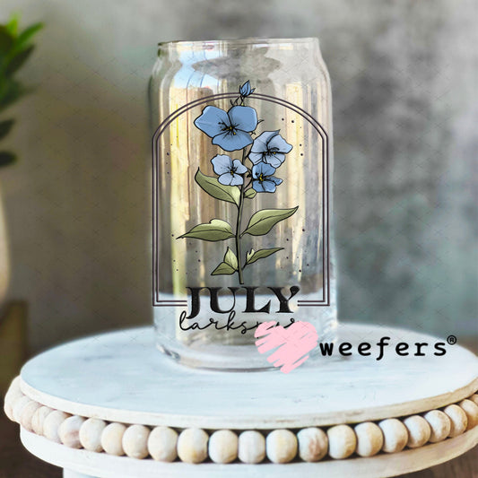 UV DTF Decal - July Larkspur Birthday Month 16oz Libbey Glass Original Size Weefers