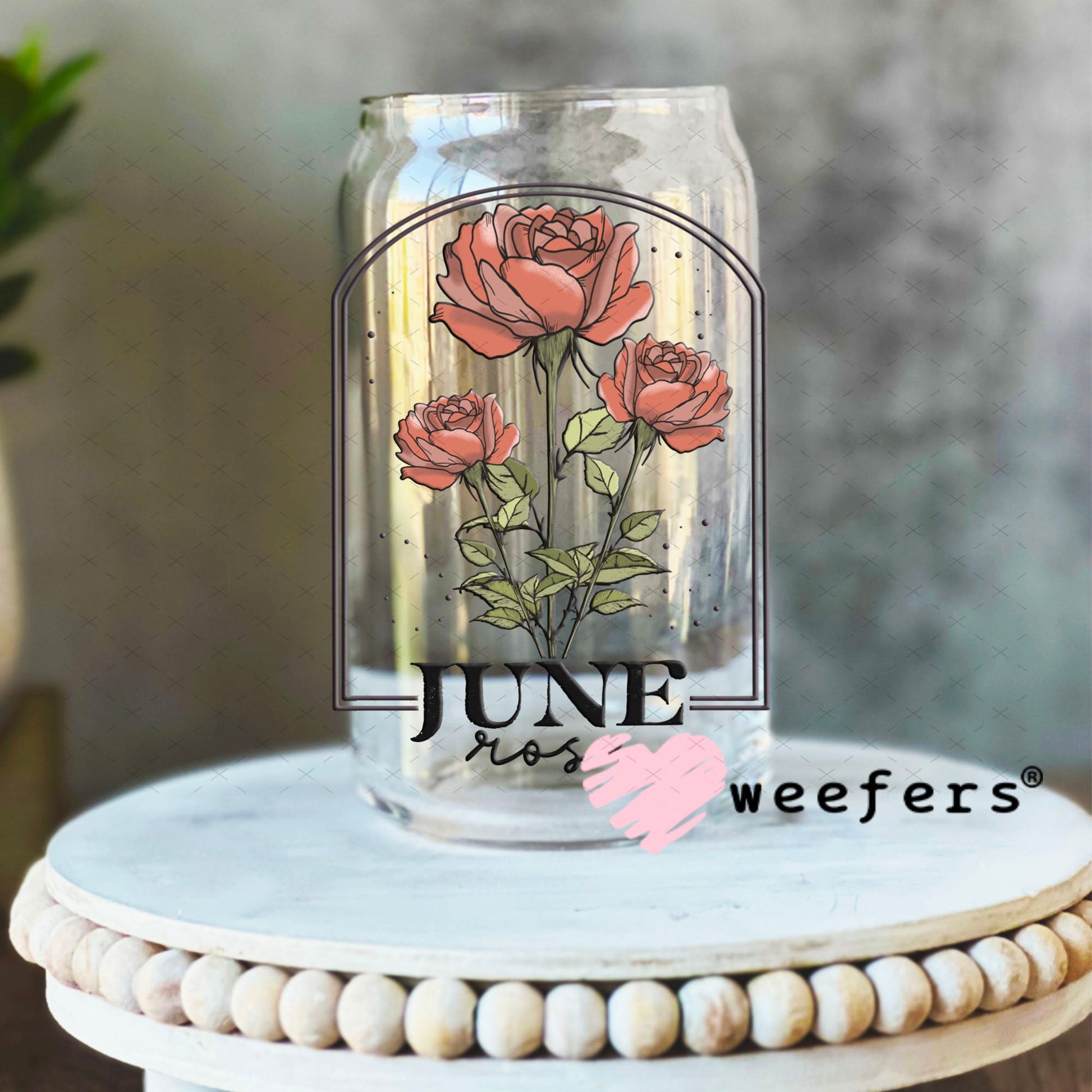 UV DTF Decal - June Rose Birthday Month 16oz Libbey Glass Original Size Weefers