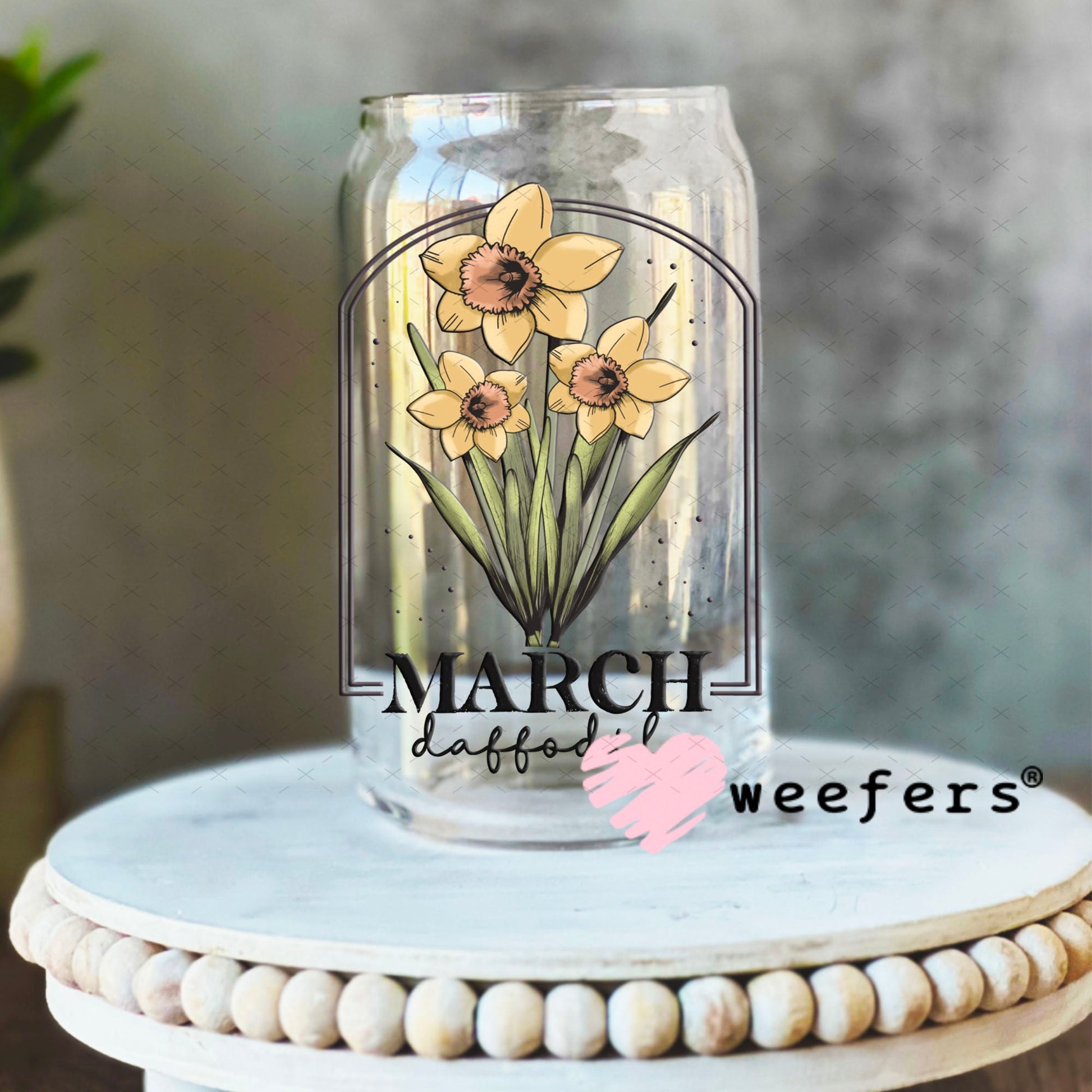 UV DTF Decal - March Daffoldil Birthday Month 16oz Libbey Glass Original Size Weefers