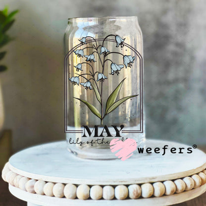 UV DTF Decal - May Lily of the Valley Birthday Month 16oz Libbey Glass Original Size Weefers