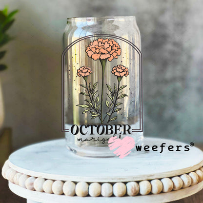 UV DTF Decal - Octover Marigold Birthday Month 16oz Libbey Glass Original Size Weefers
