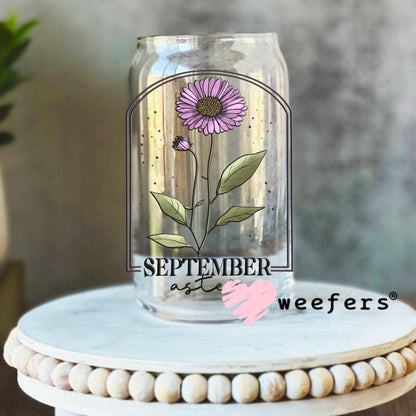 UV DTF Decal - September Aster Birthday Month 16oz Libbey Glass Original Size Weefers