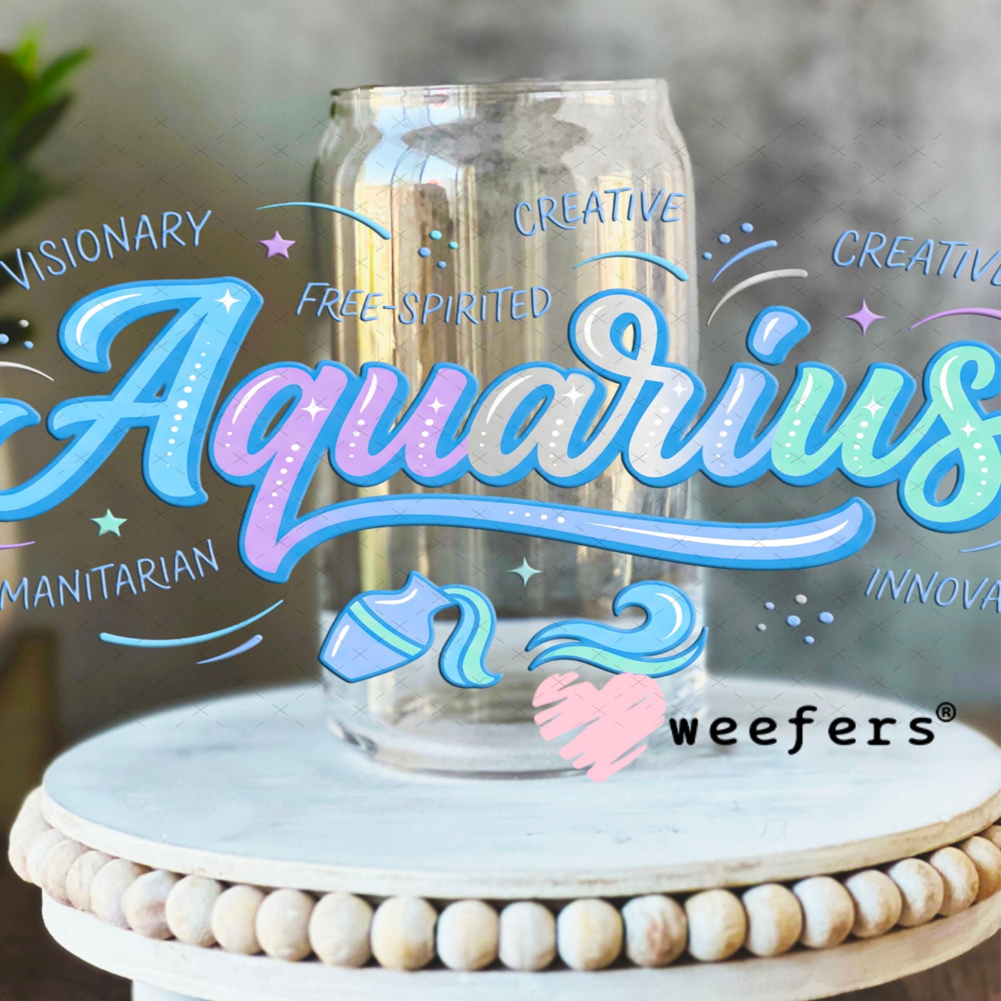 UV DTF Cup Wraps - Aquarius Zodiac Sign 16oz Libbey Glass Original Size Weefers