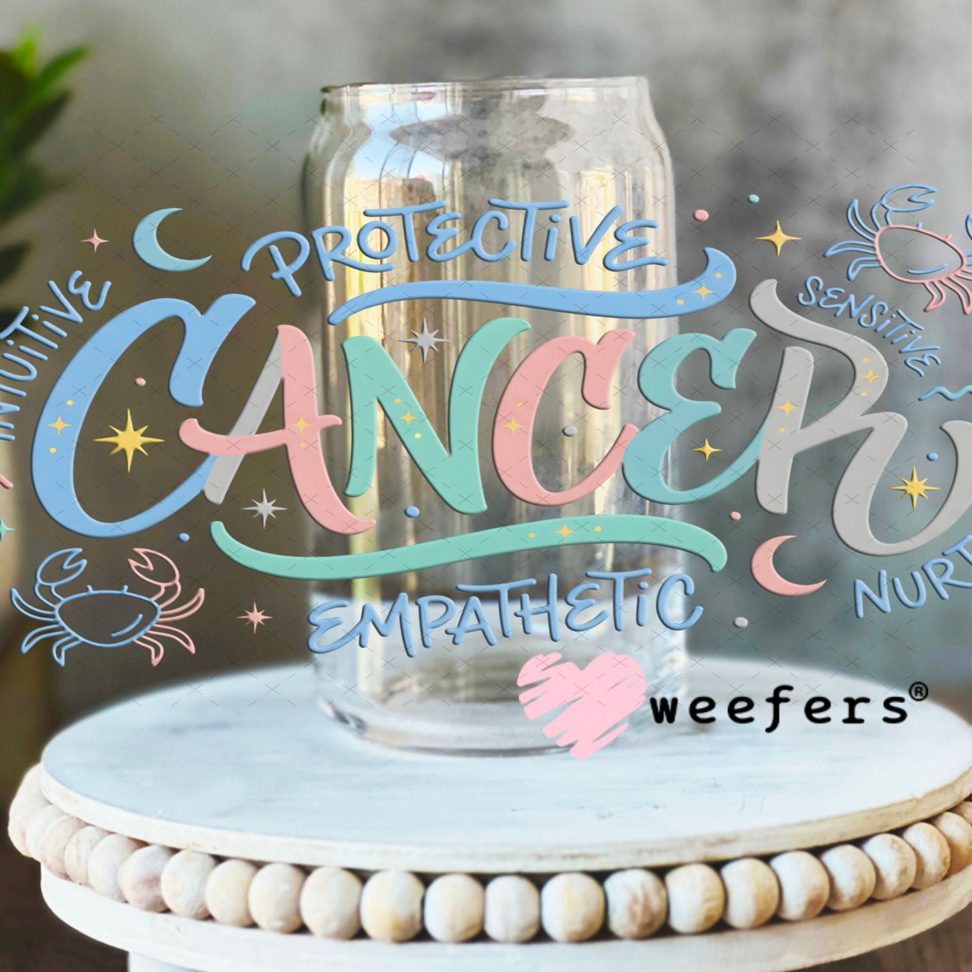 UV DTF Cup Wraps - Cancer Zodiac Sign 16oz Libbey Glass Original Size Weefers