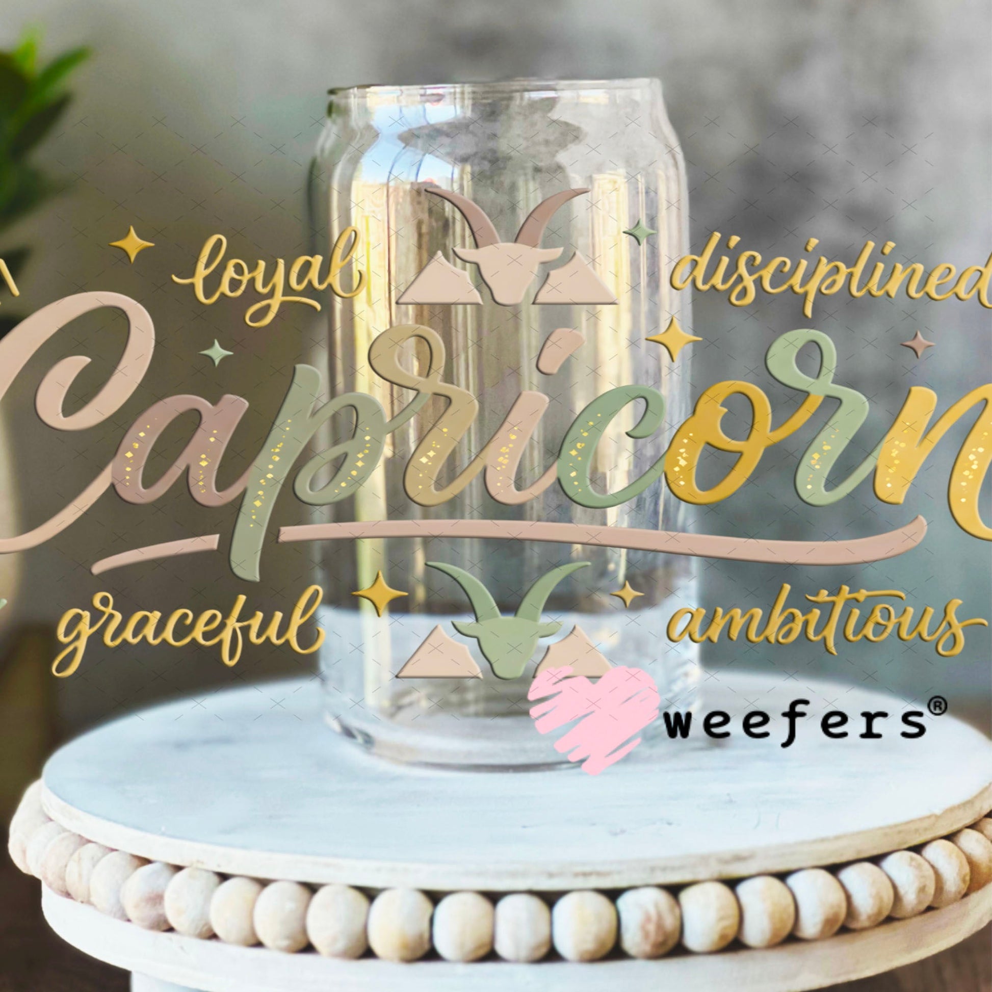 UV DTF Cup Wraps - Capricorn Zodiac Sign 16oz Libbey Glass Original Size Weefers