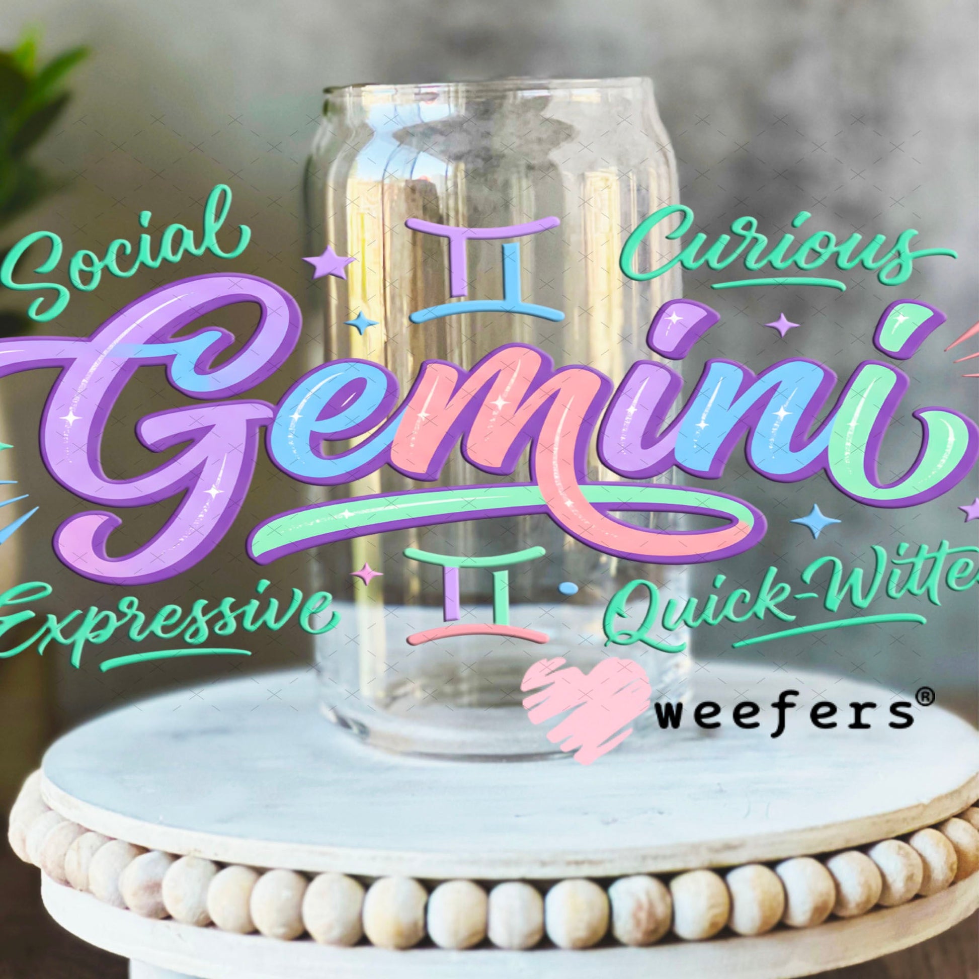 UV DTF Cup Wraps - Gemini Zodiac Sign 16oz Libbey Glass Original Size Weefers