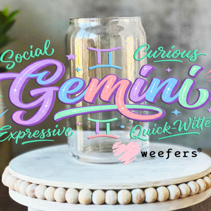 UV DTF Cup Wraps - Gemini Zodiac Sign 16oz Libbey Glass Original Size Weefers