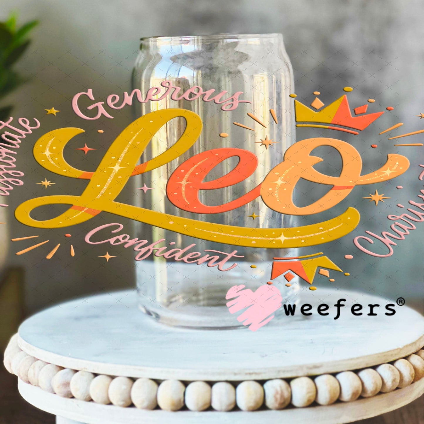UV DTF Cup Wraps - Leo Zodiac Sign 16oz Libbey Glass Original Size Weefers