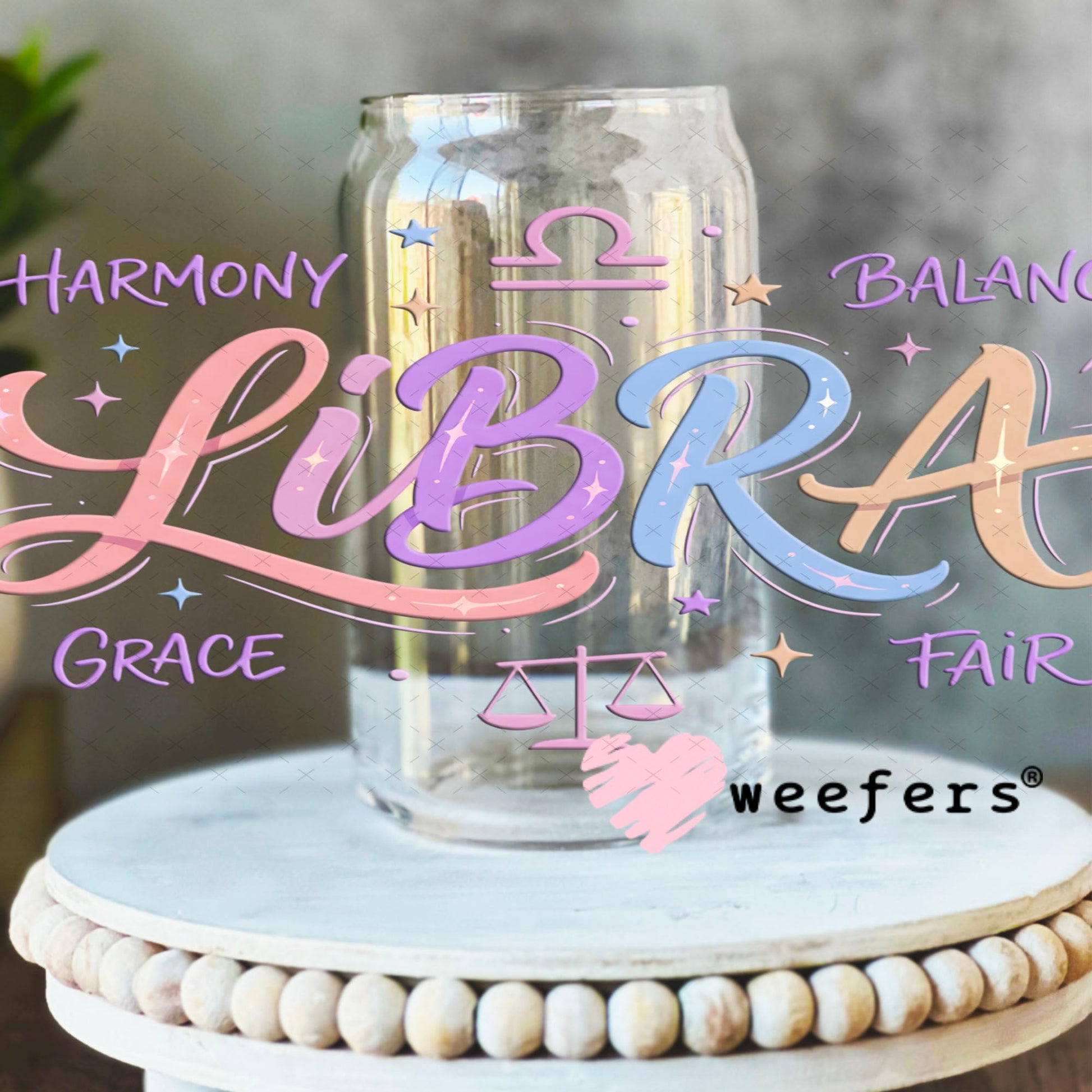 UV DTF Cup Wraps - Libra Zodiac Sign 16oz Libbey Glass Original Size Weefers