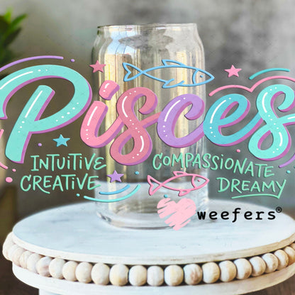 UV DTF Cup Wraps - Pisces Zodiac Sign 16oz Libbey Glass Original Size Weefers