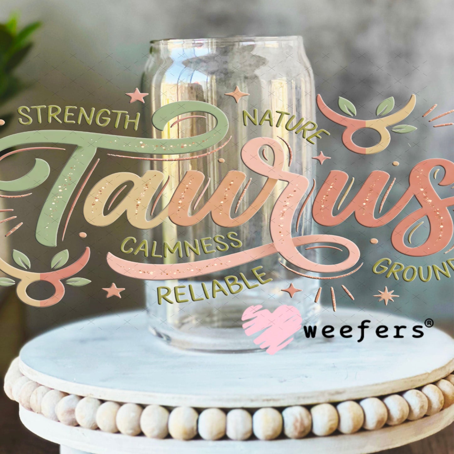 UV DTF Cup Wraps - Taurus Zodiac Sign 16oz Libbey Glass Original Size Weefers