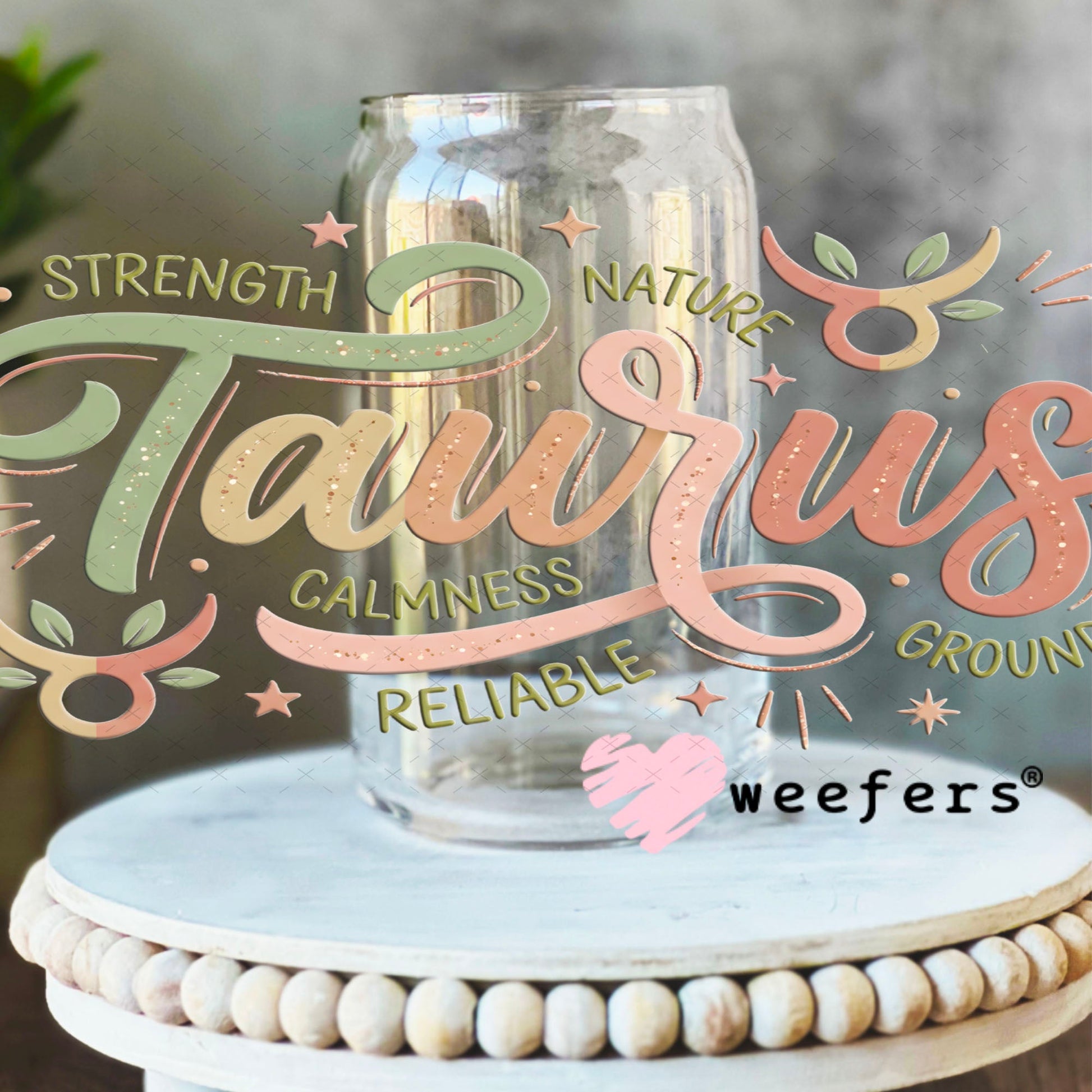 UV DTF Cup Wraps - Taurus Zodiac Sign 16oz Libbey Glass Original Size Weefers