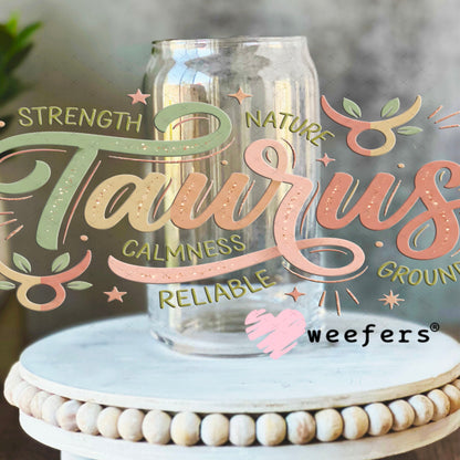 UV DTF Cup Wraps - Taurus Zodiac Sign 16oz Libbey Glass Original Size Weefers