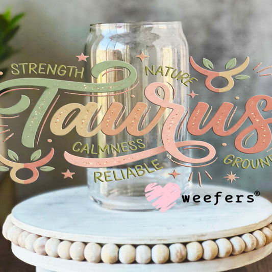 UV DTF Cup Wraps - Taurus Zodiac Sign 16oz Libbey Glass Original Size Weefers