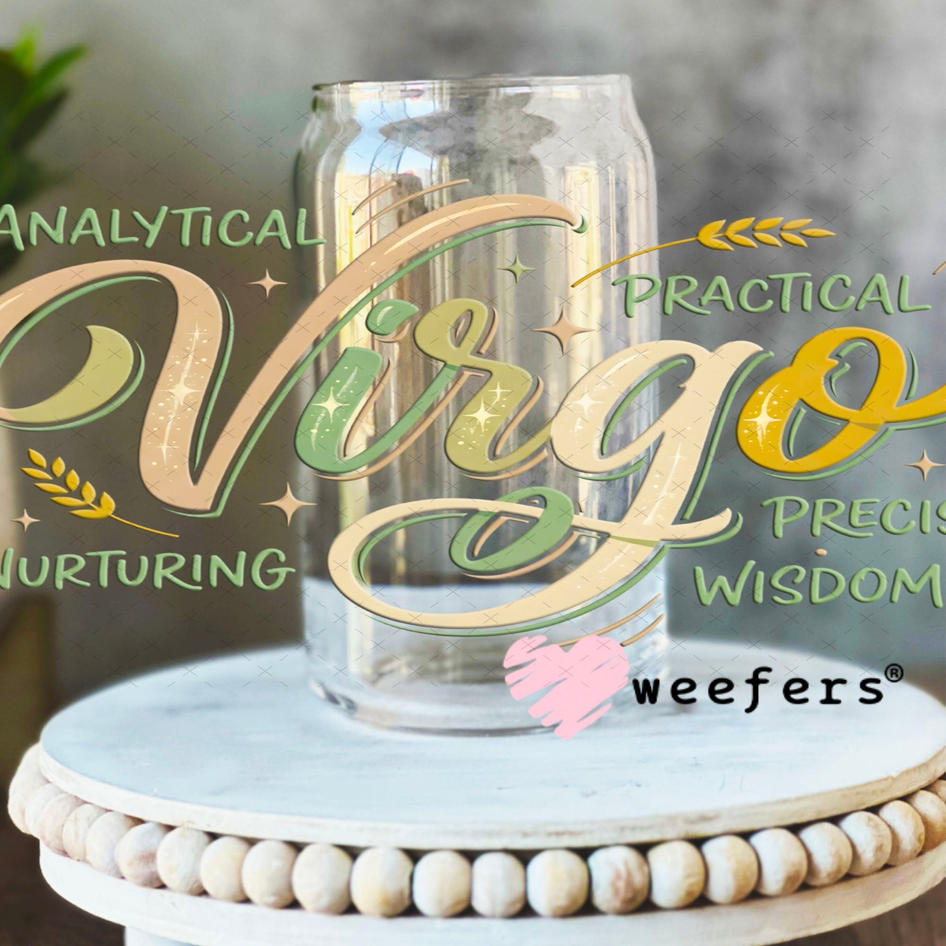 UV DTF Cup Wraps - Virgo Zodiac Sign 16oz Libbey Glass Original Size Weefers