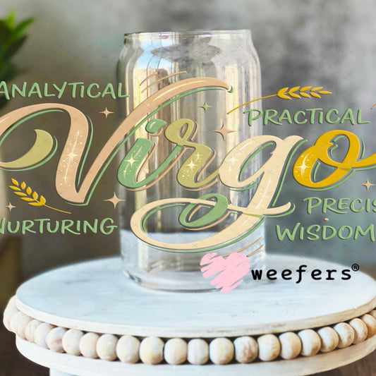 UV DTF Cup Wraps - Virgo Zodiac Sign 16oz Libbey Glass Original Size Weefers