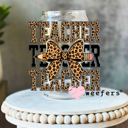 UV DTF Decal - Leopard Teacher Bow 16oz Libbey Glass Original Size Weefers