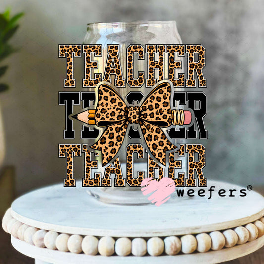 UV DTF Decal - Leopard Teacher Bow 16oz Libbey Glass Original Size Weefers