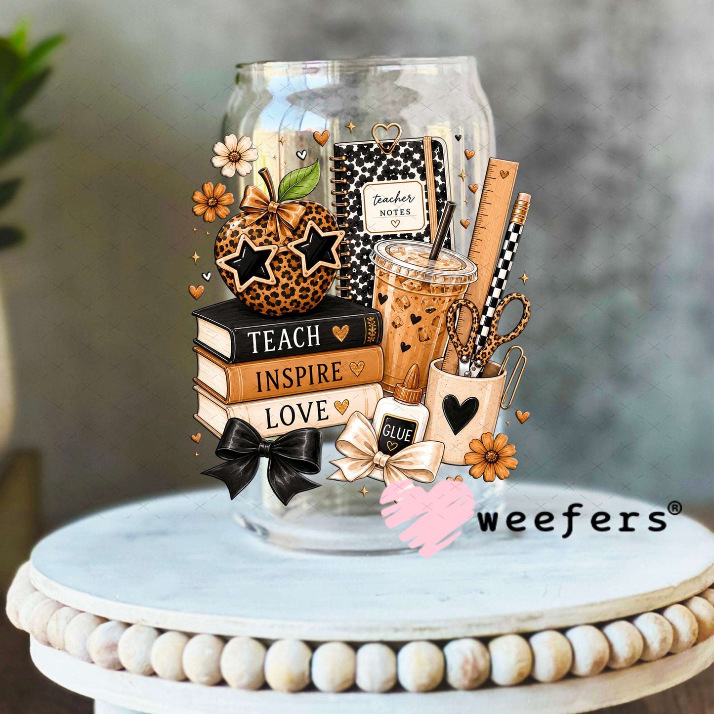 UV DTF Decal - Teach Inspire Love Teacher 16oz Libbey Glass Original Size Weefers