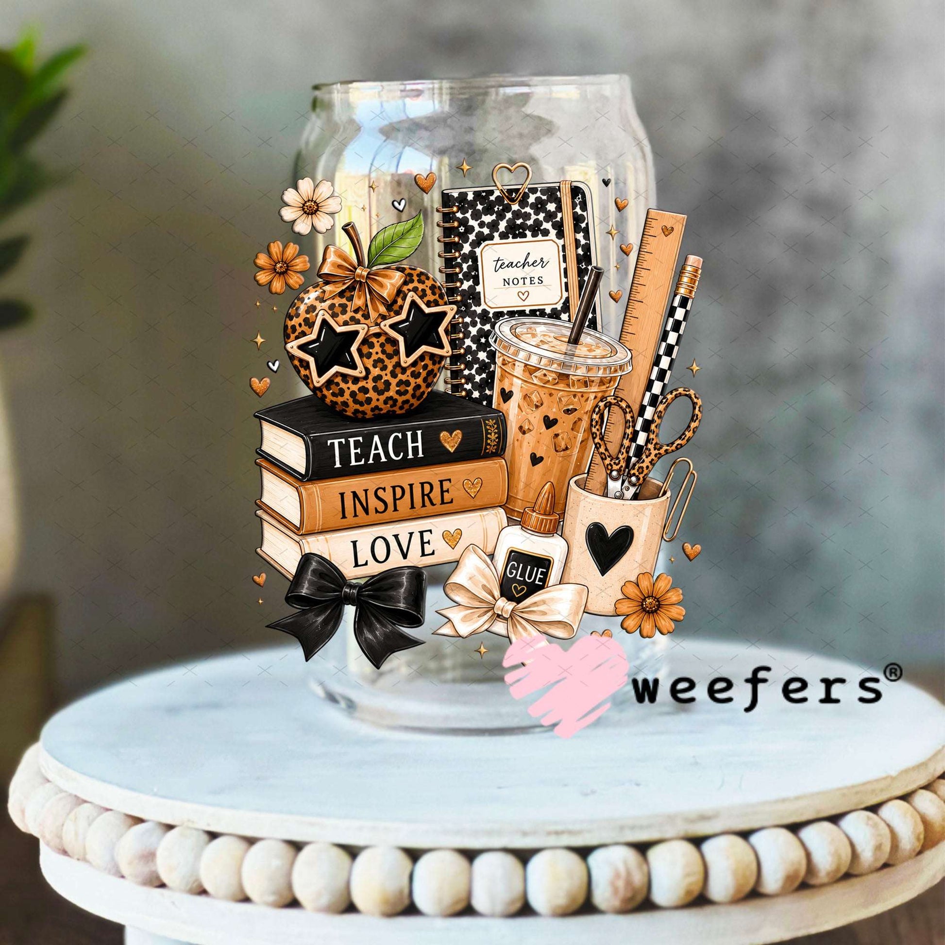UV DTF Decal - Teach Inspire Love Teacher 16oz Libbey Glass Original Size Weefers