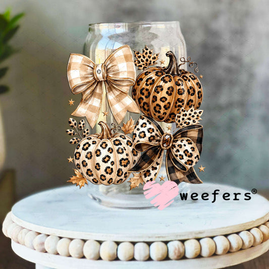 UV DTF Decal - Fall Leopard Bows 16oz Libbey Glass Original Size Weefers