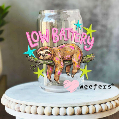 UV DTF Decal - Low Battery Sloth 16oz Libbey Glass Original Size Weefers