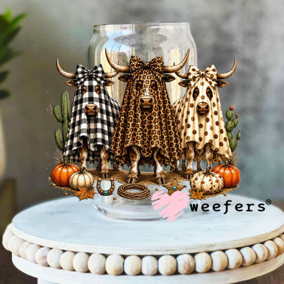 UV DTF Decal - Fall Ghost Cows 16oz Libbey Glass Original Size Weefers