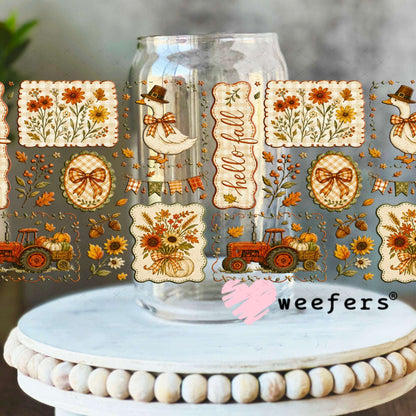UV DTF Cup Wraps - Hello Fall Collage 16oz Libbey Glass Original Size Weefers