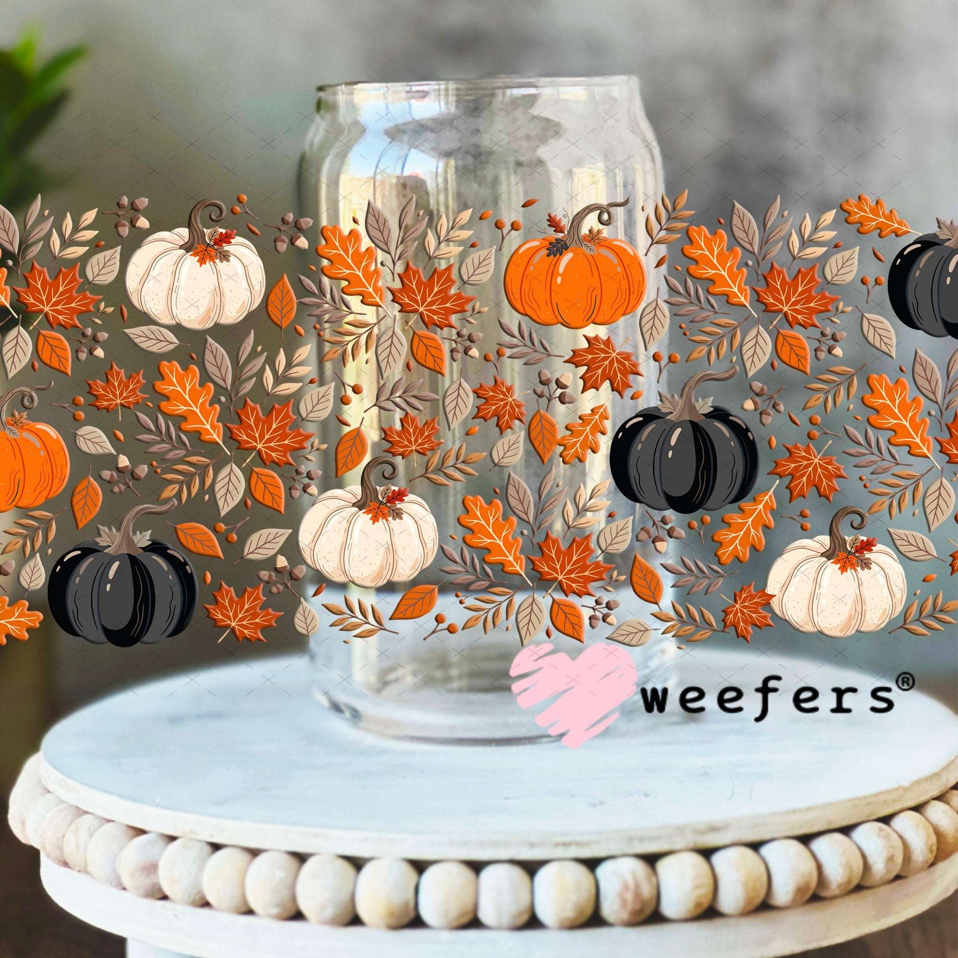 UV DTF Cup Wraps - Fall Pumpkins 16oz Libbey Glass Original Size Weefers
