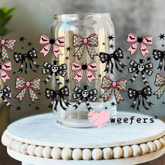 UV DTF Cup Wraps - Halloween Bows Black Pink 16oz Libbey Glass Original Size Weefers