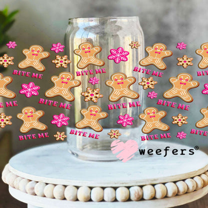 UV DTF Cup Wraps - Bit Me Gingerbread 16oz Libbey Glass Original Size Weefers